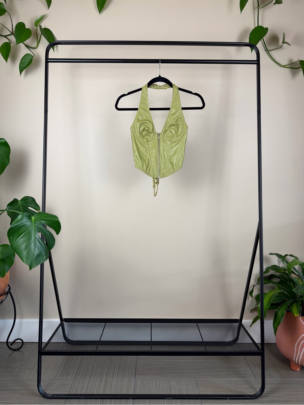 Urban Outfitters Lime Green Halter Zip-Front Corset Top